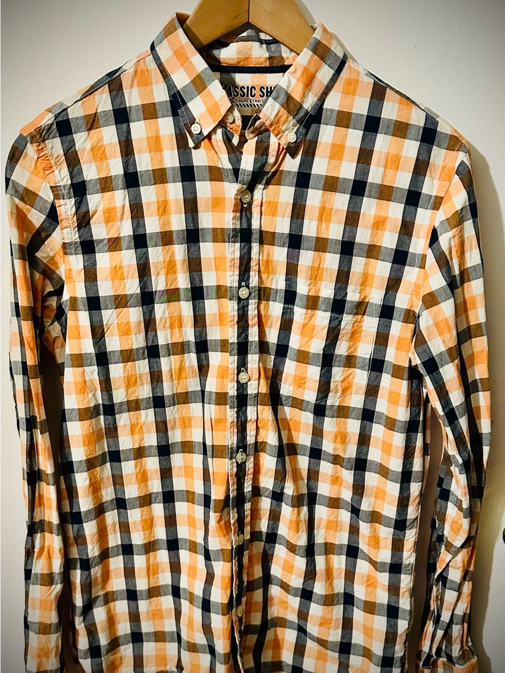 Old Navy Orange, Black & White Plaid Button-Down Shirt